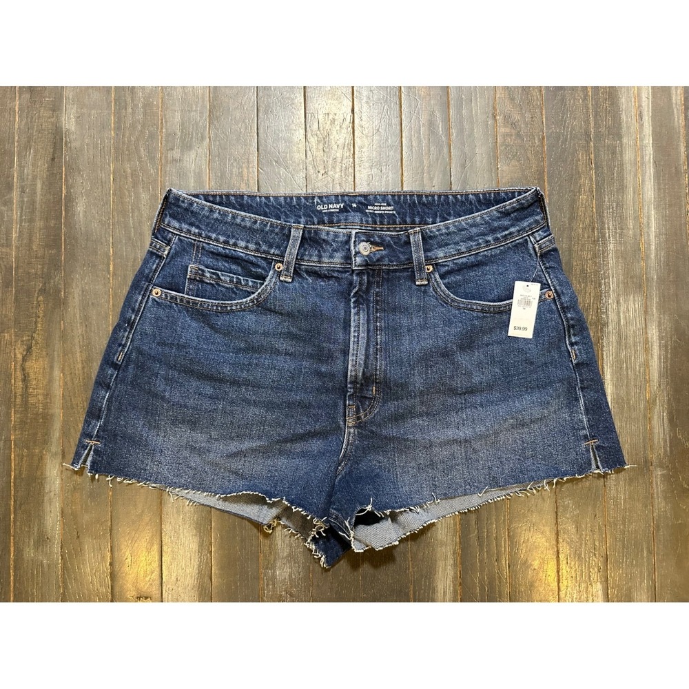 Old Navy Womens High-Rise Micro Short Denim Medium Wash Raw Hem Size 14 NEW
